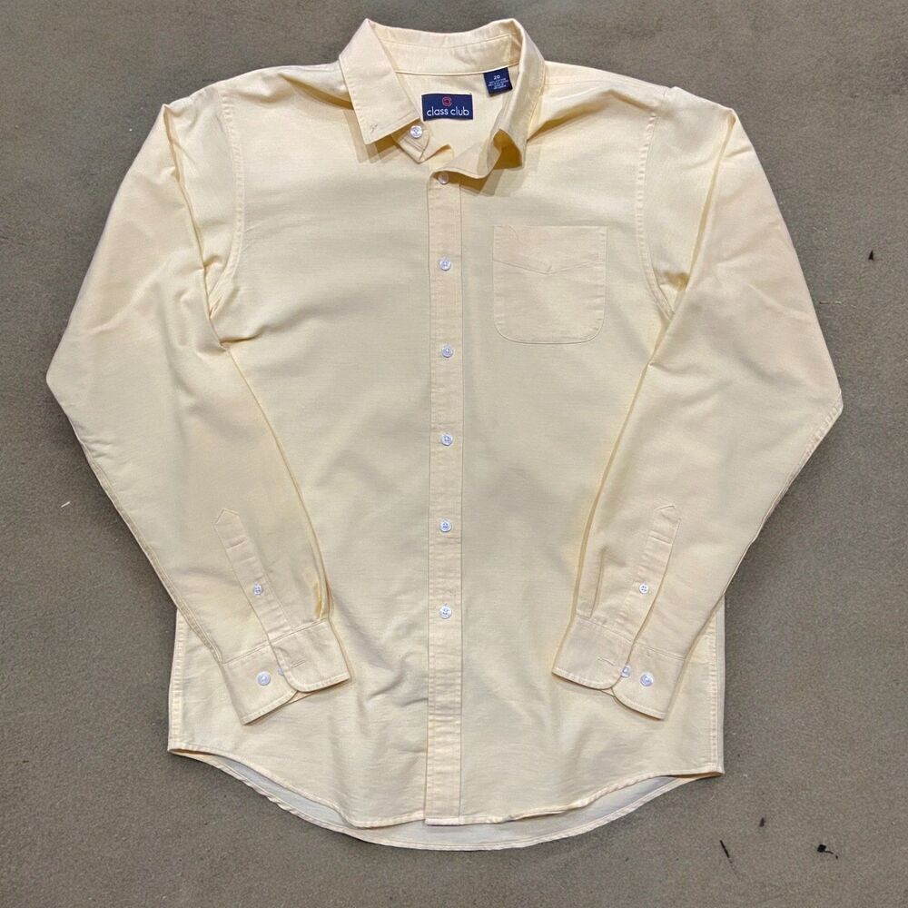 Class Club Vintage 90s Canary Yellow Button Front Cotton Men's Size 20 / Medium